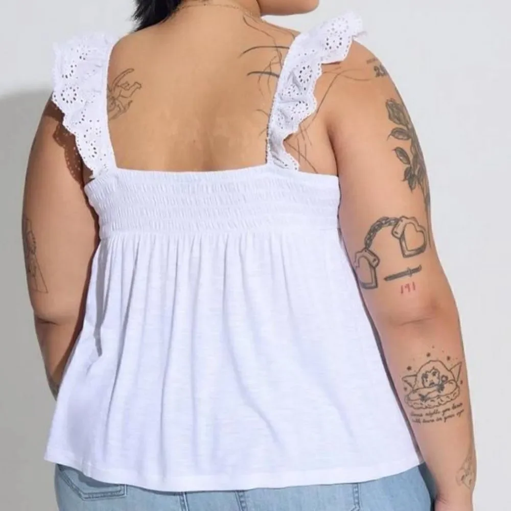 Torrid Women's Plus Size 1X 14-16 Sweetheart Ruffle Eyelet Tie Detail Tank Top